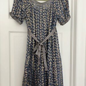 Blue and White Puff Sleeve Midi Sundress